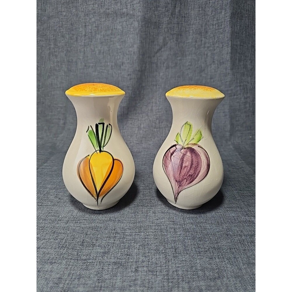 Los Angeles Potteries Handpainted Taproot Salt & Pepper Shakers Cottagecore 80's